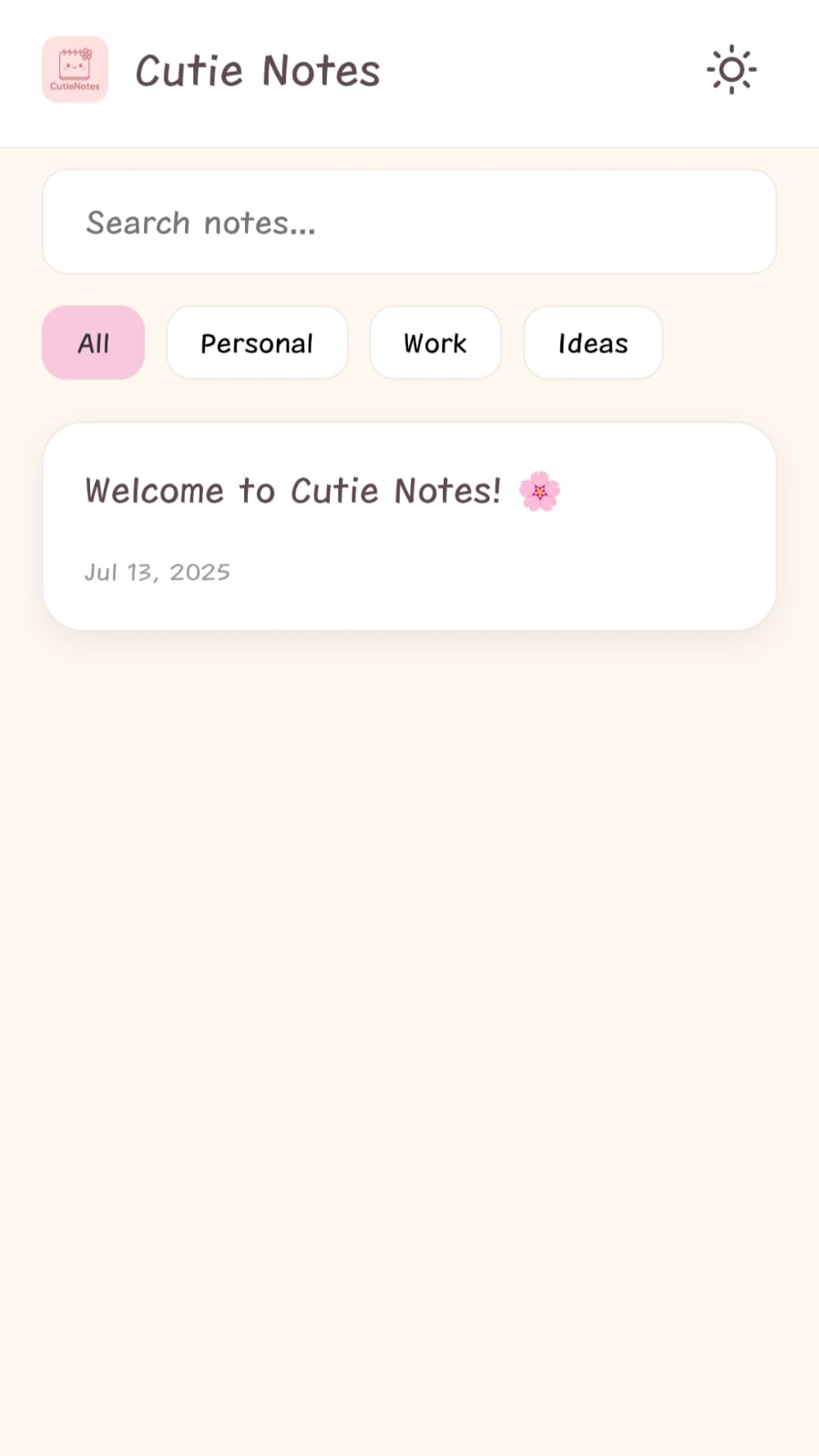 Screenshot of the notes list